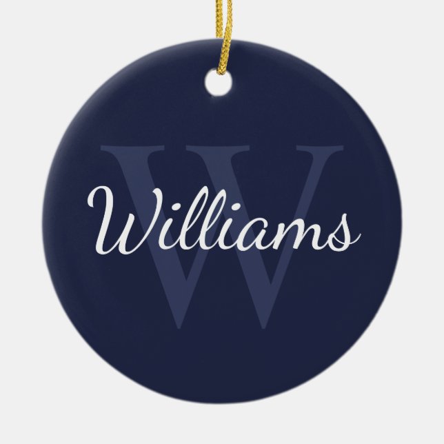 Personalized Monogram and Name Navy Blue Ceramic Ornament (Front)