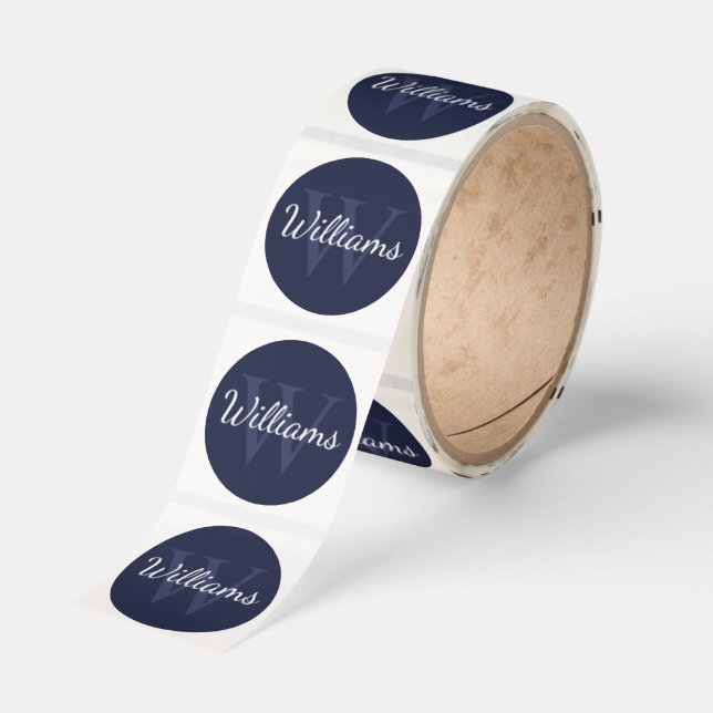 Personalized Monogram and Name Navy Blue Classic Round Sticker (Roll)