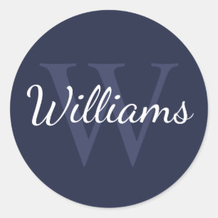 Personalized Monogram and Name Navy Blue Classic Round Sticker