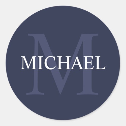 Personalized Monogram and Name Navy Blue Classic Round Sticker
