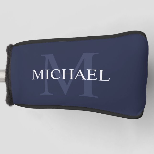 Personalized Monogram and Name Navy Blue Golf Head Cover (Front)