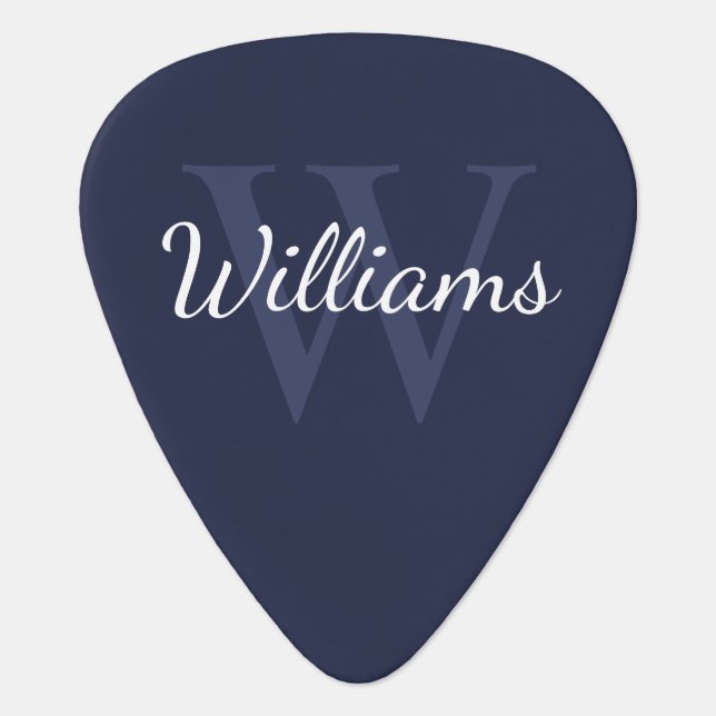 Personalized Monogram and Name Navy Blue Guitar Pick (Front)