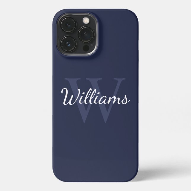 Personalized Monogram and Name Navy Blue iPhone Case (Back)