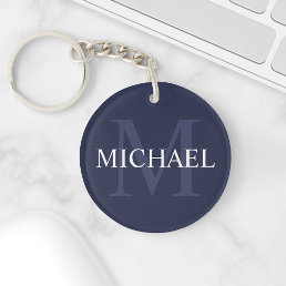 Personalized Monogram and Name Navy Blue Keychain