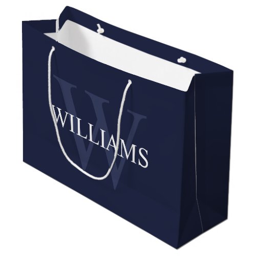 Personalized Monogram and Name Navy Blue Large Gift Bag