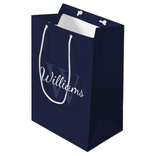 Personalized Monogram and Name Navy Blue Medium Gift Bag