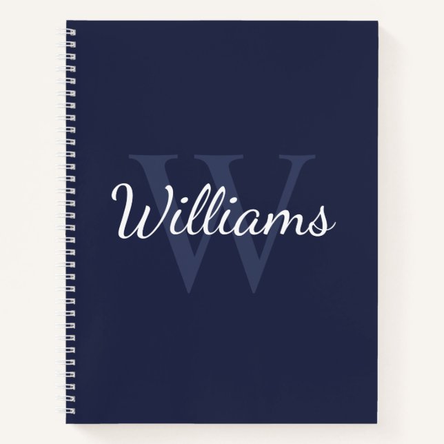 Personalized Monogram and Name Navy Blue Notebook (Front)