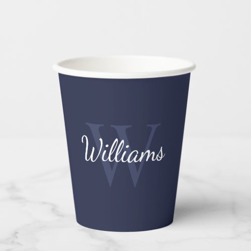 Personalized Monogram and Name Navy Blue Paper Cups