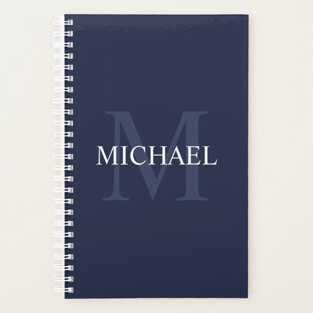 Personalized Monogram and Name Navy Blue Planner (Front)