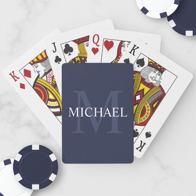 Personalized Monogram and Name Navy Blue Poker Cards (Creator Uploaded)