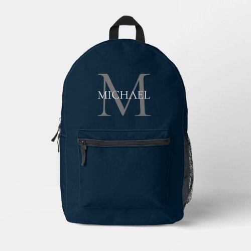 Personalized Monogram and Name Navy Blue Printed Backpack