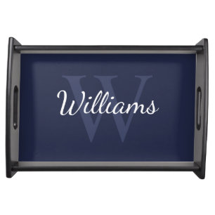Personalized Monogram and Name Navy Blue Serving Tray