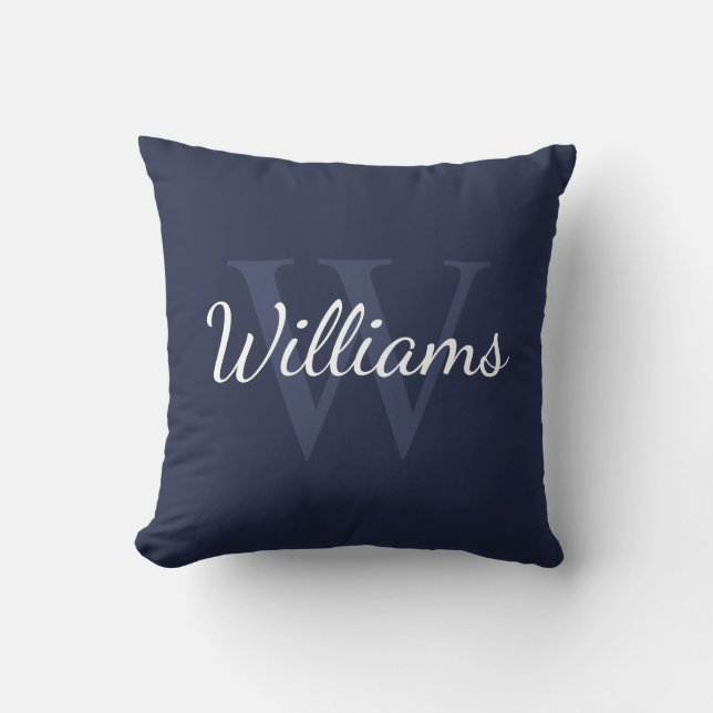 Personalized Monogram and Name Navy Blue Throw Pillow (Front)