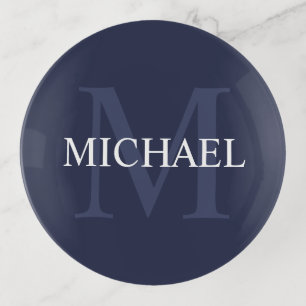 Personalized Monogram and Name Navy Blue Trinket Tray