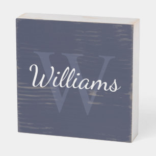 Personalized Monogram and Name Navy Blue Wooden Box Sign