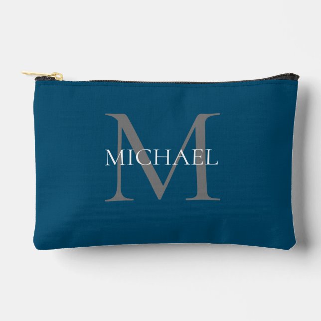 Personalized Monogram and Name Ocean Blue Accessory Pouch (Front)