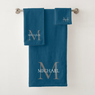 Personalized Monogram and Name Ocean Blue Bath Towel Set