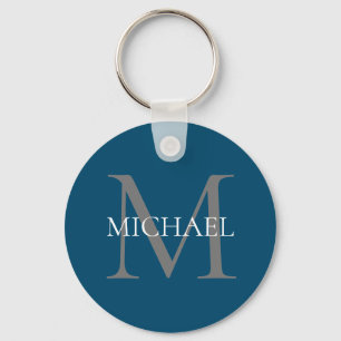Personalized Monogram and Name Ocean Blue Keychain