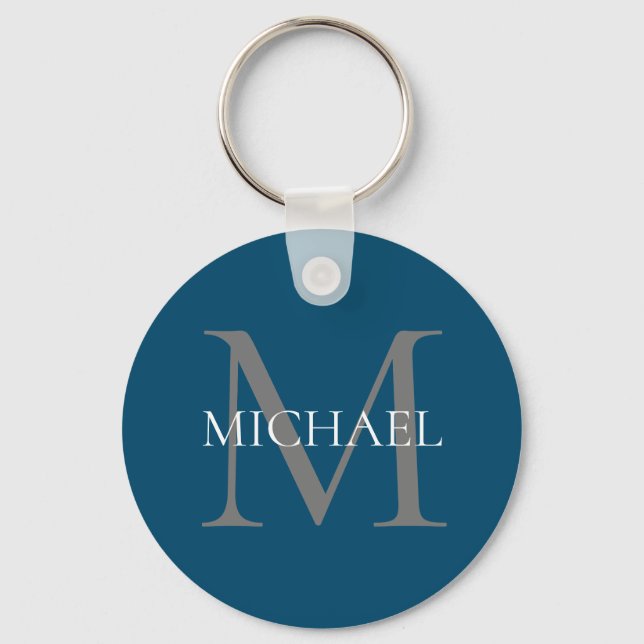 Personalized Monogram and Name Ocean Blue Keychain (Front)