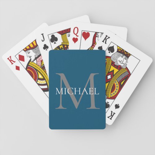 Personalized Monogram and Name Ocean Blue Poker Cards