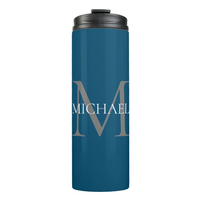 Personalized Monogram and Name Ocean Blue Thermal Tumbler (Front)