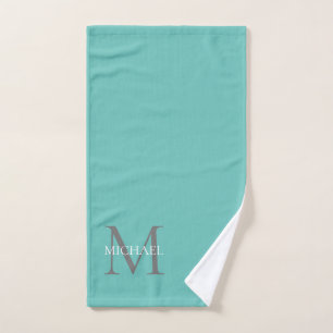 Personalized Monogram and Name Ocean Light Teal Hand Towel