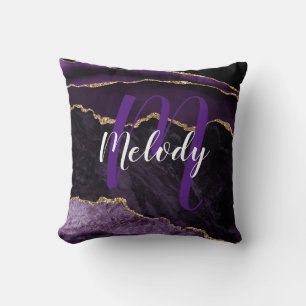 Personalized Monogram and Name Purple and Gold Throw Pillow
