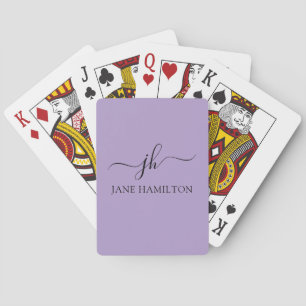 Personalized Monogram and Name Purple Poker Cards