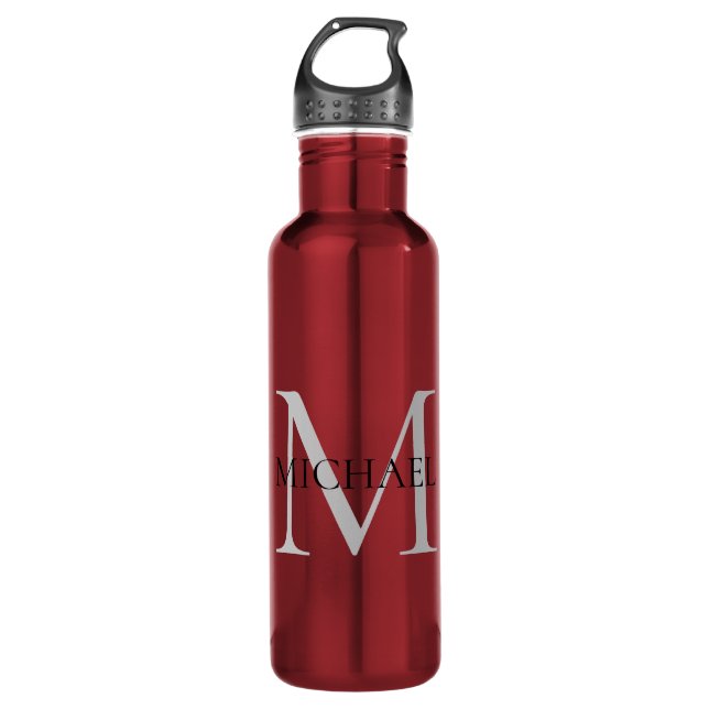 Personalized Monogram and Name Red Stainless Steel Water Bottle (Front)