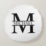 Personalized Monogram and Name Round Pillow<br><div class="desc">Personalized Monogram and Name Gifts
featuring personalized monogram in classic serif font style with box of name in the middle of monogram.

Perfect as home decors,  housewarming gifts,  holiday gifts for family,  newlyweds and more.</div>
