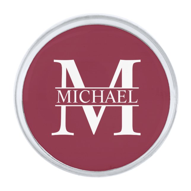 Personalized Monogram and Name Silver Finish Lapel Pin (Front)