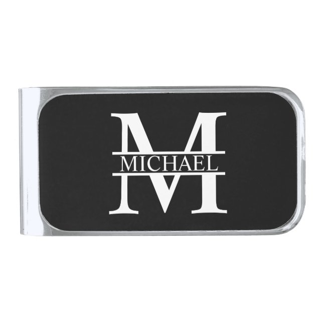 Personalized Monogram and Name Silver Finish Money Clip (Front)