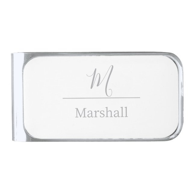 Personalized Monogram And Name Silver Finish Money Clip (Front)