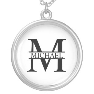 Personalized Monogram and Name Silver Plated Necklace