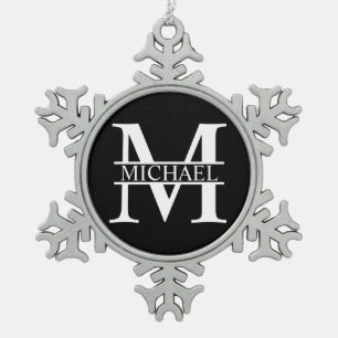 Personalized Monogram and Name Snowflake Pewter Christmas Ornament