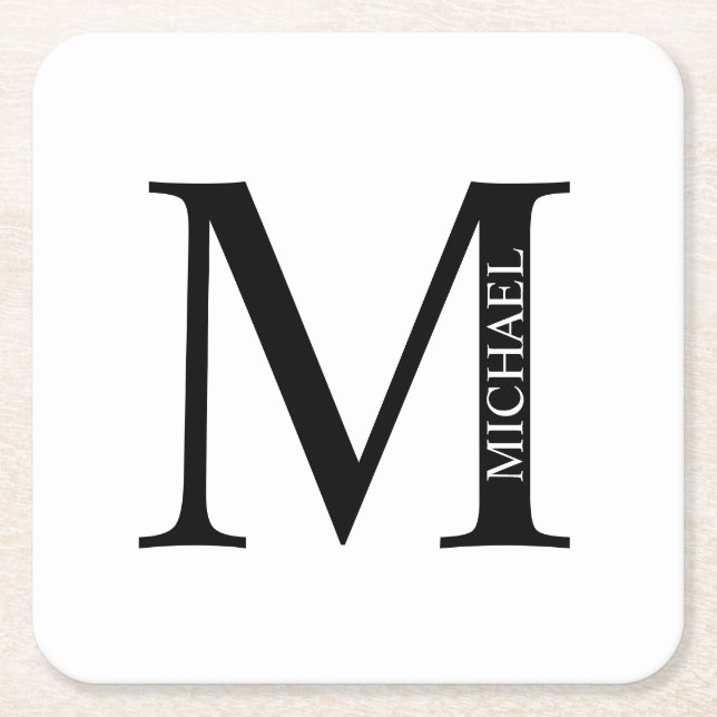 Personalized Monogram and Name Square Paper Coaste Square Paper Coaster (Front)
