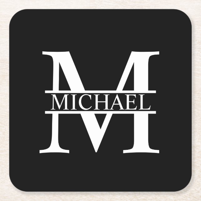 Personalized Monogram and Name Square Paper Coaster (Front)
