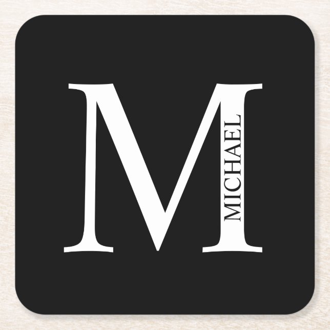 Personalized Monogram and Name Square Paper Coaster (Front)