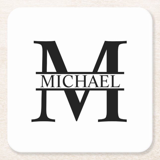 Personalized Monogram and Name Square Paper Coaster (Front)