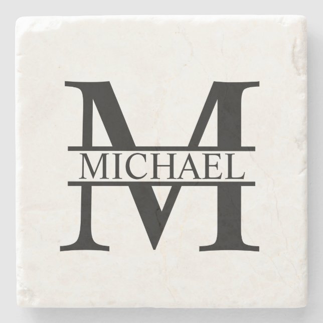 Personalized Monogram and Name Stone Coaster (Front)