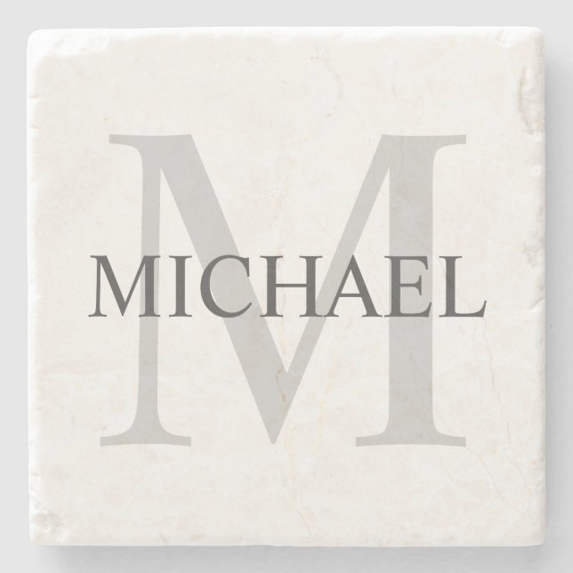 Personalized Monogram and Name Stone Coaster (Front)