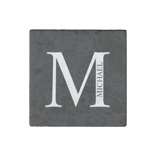 Personalized Monogram and Name Stone Magnet (Front)