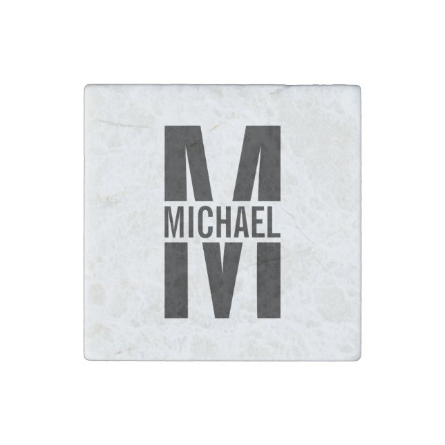 Personalized Monogram and Name Stone Magnet (Front)