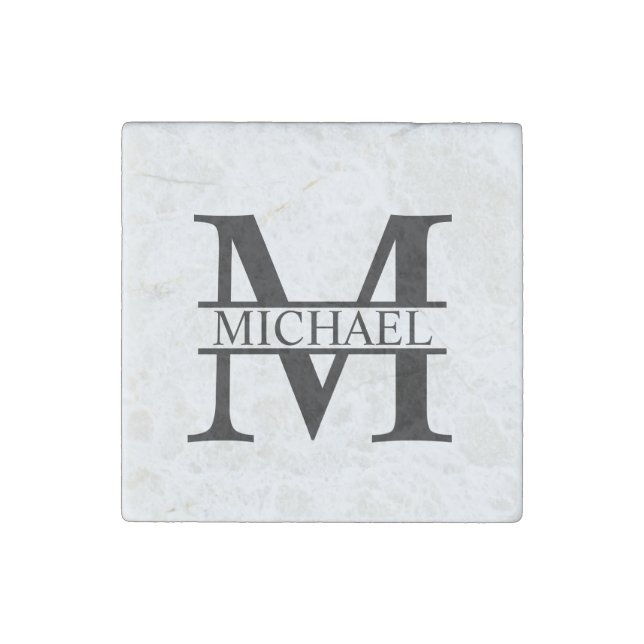 Personalized Monogram and Name Stone Magnet (Front)