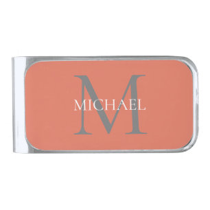 Personalized Monogram and Name Terracotta Silver Finish Money Clip