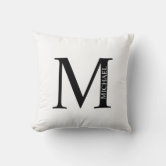 Modern Black and White Polka Dots Monogram Throw Pillow