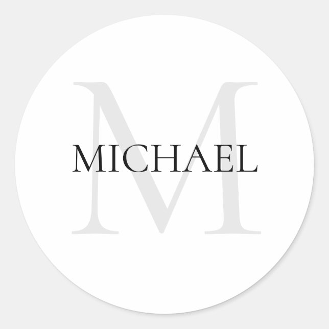 Personalized Monogram and Name White Classic Round Sticker (Front)