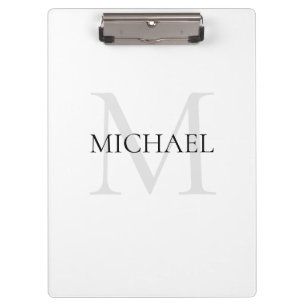 Personalized Monogram and Name White Clipboard