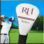 Personalized Monogram And Name White Grey Red Golf Head Cover at Zazzle