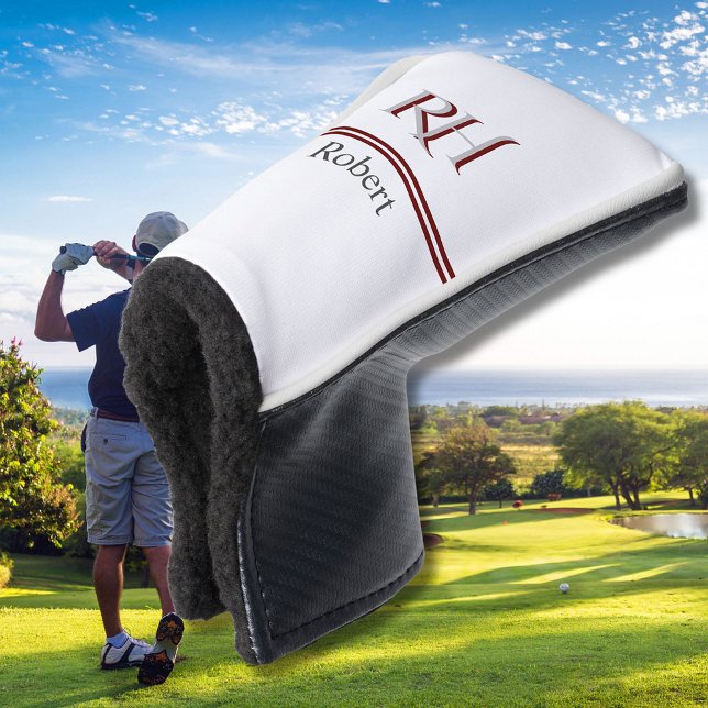 Personalized Monogram and Name White Grey Red Golf Head Cover (Creator Uploaded)